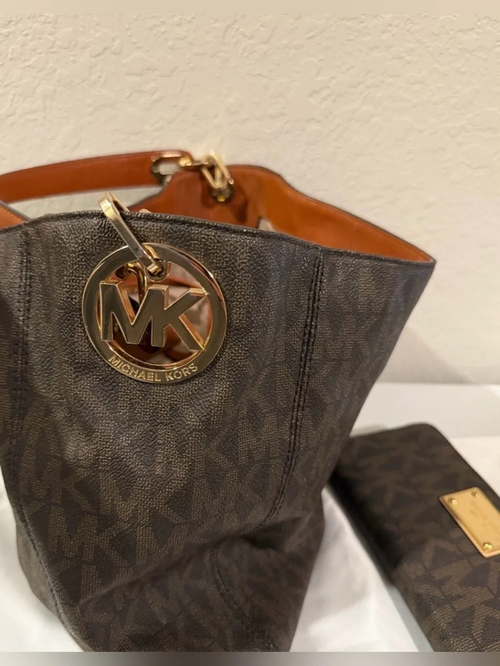 Michael Kors Dark Brown MK Monogram Tote with Zip Wallet
